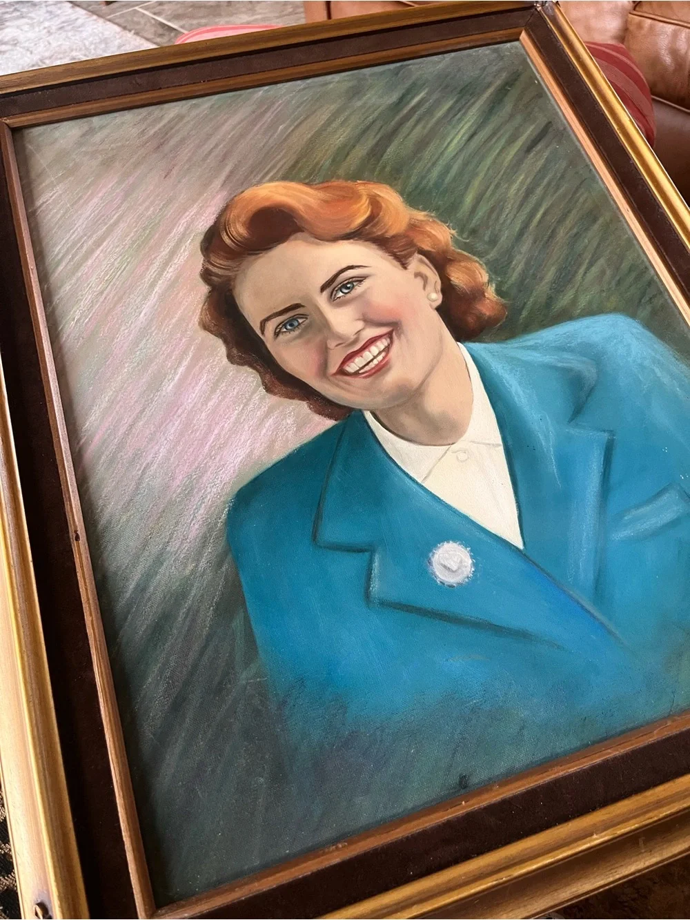 Vintage Mid Century Original Portrait Woman Signed Donna Oil/Pastel Framed 20x24
